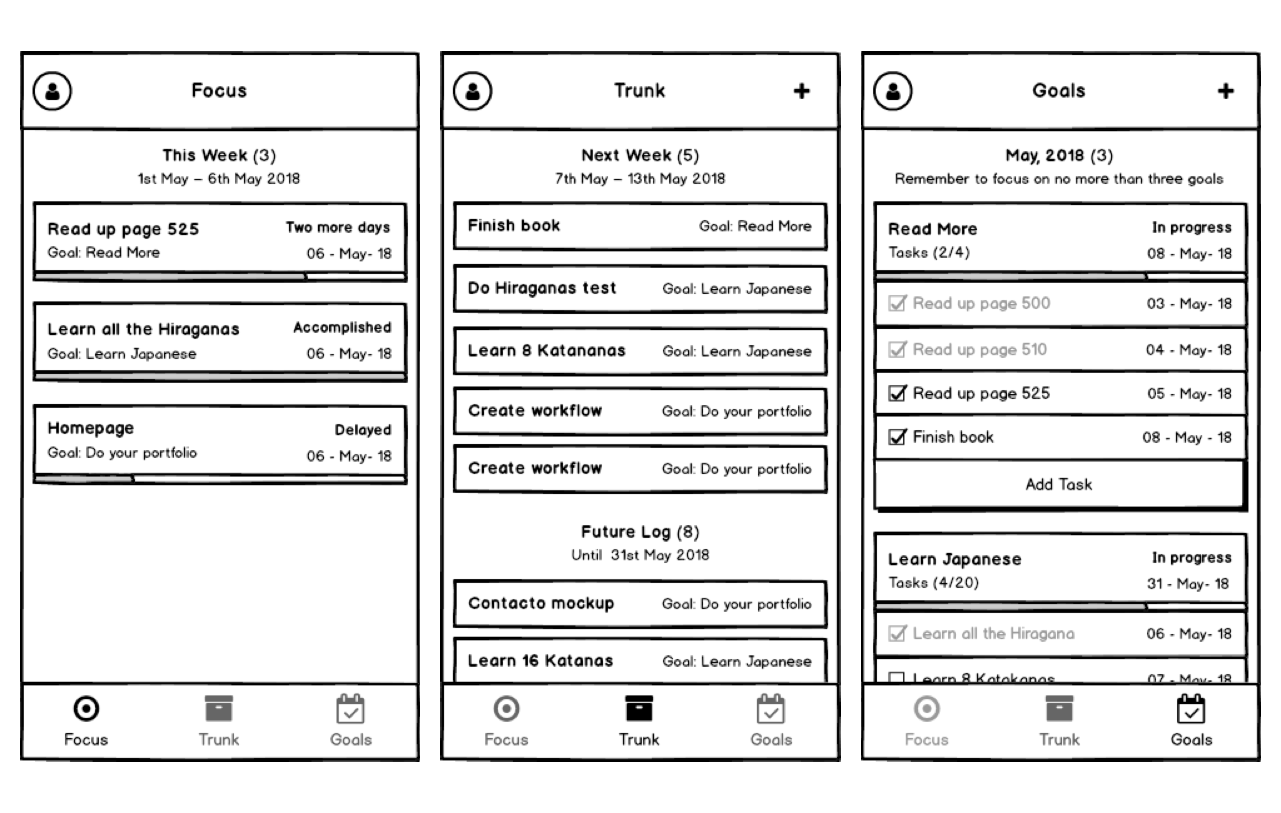 Wireframes first iteration